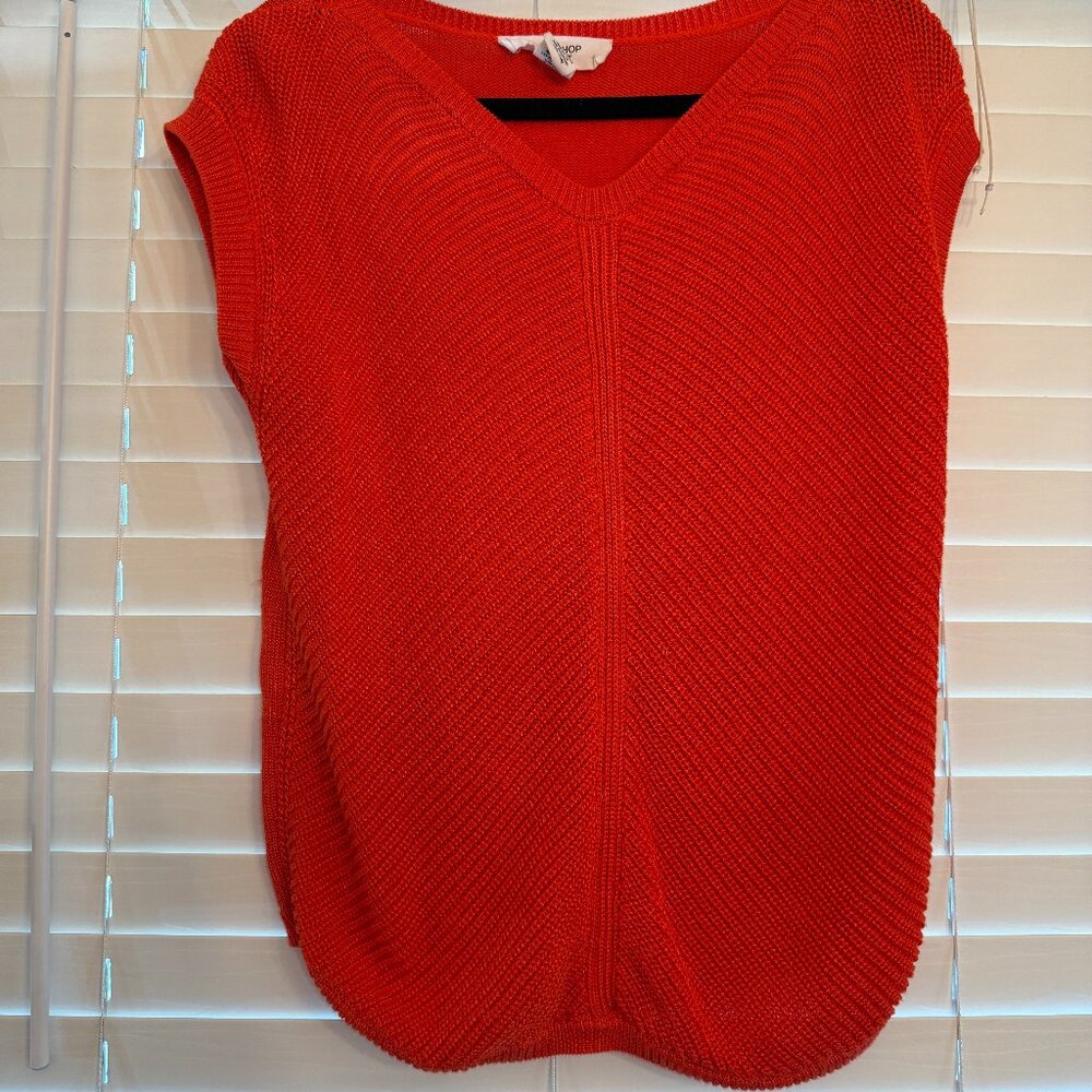 Womens Orange Cap Sleeve V-Neck Oversized Sweater (Size: S)